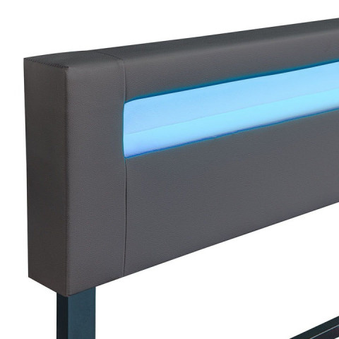 Pat tapițat Paris cu iluminare LED 160 x 200 cm | gri închis č.4