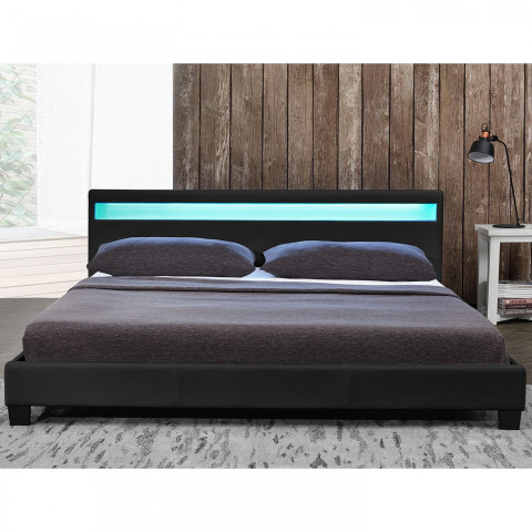 Pat tapițat Paris cu iluminare LED 180 x 200 cm | negru č.2