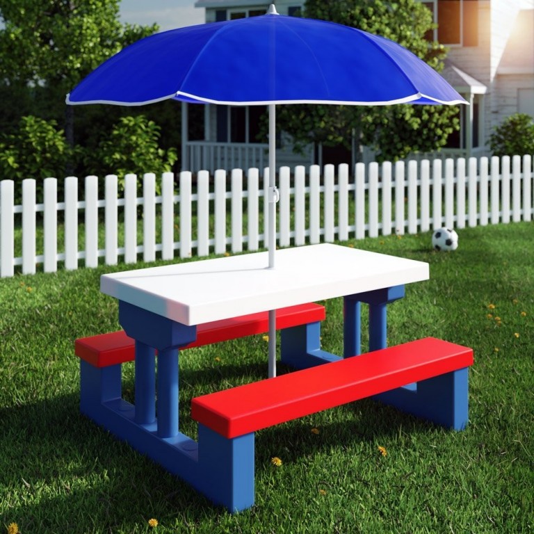 Set mobilier de grădină, pentru copii, cu umbrelă