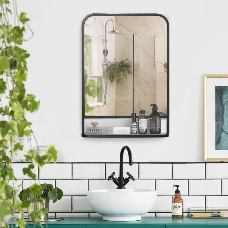 Oglindă de perete cu raft 70x50cm | negru