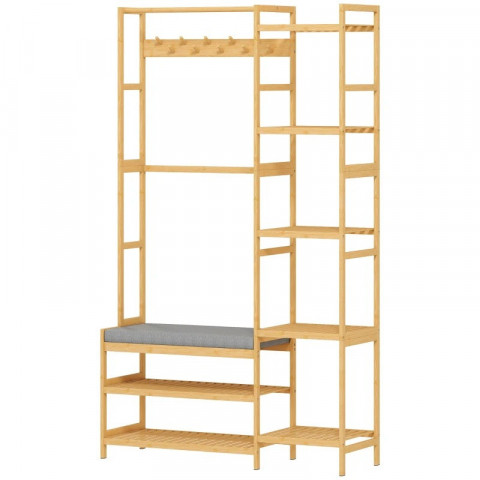 Cuier pentru paltoane cu 10 cârlige și bancă tapițată | natural č.5