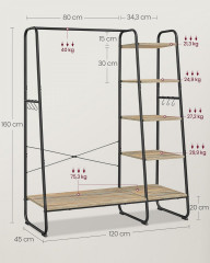 Stojan na oblečení 45 x 120 x 160 cm | světle hnědá a černá č.2