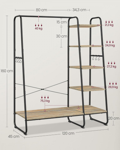 Stojan na oblečení 45 x 120 x 160 cm | světle hnědá a černá č.2
