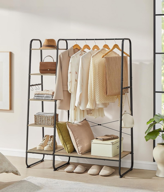 Stojan na oblečení 45 x 120 x 160 cm | světle hnědá a černá