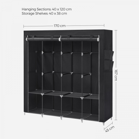 Plátěná šatní skříň 45 x 170 x 167 cm | Černá č.5