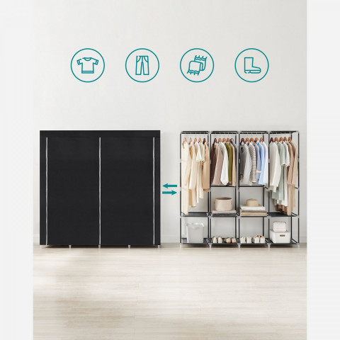 Plátěná šatní skříň 45 x 170 x 167 cm | Černá č.8