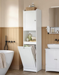 Vysoká koupelnová skříňka s košem na prádlo | bílá č.1