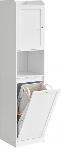 Vysoká koupelnová skříňka s košem na prádlo | bílá č.2
