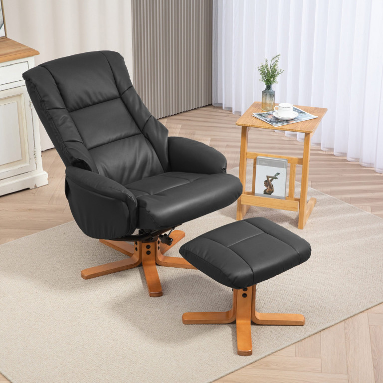 Fotoliu relaxant cu taburet 71 x 84 x 102 cm | negru