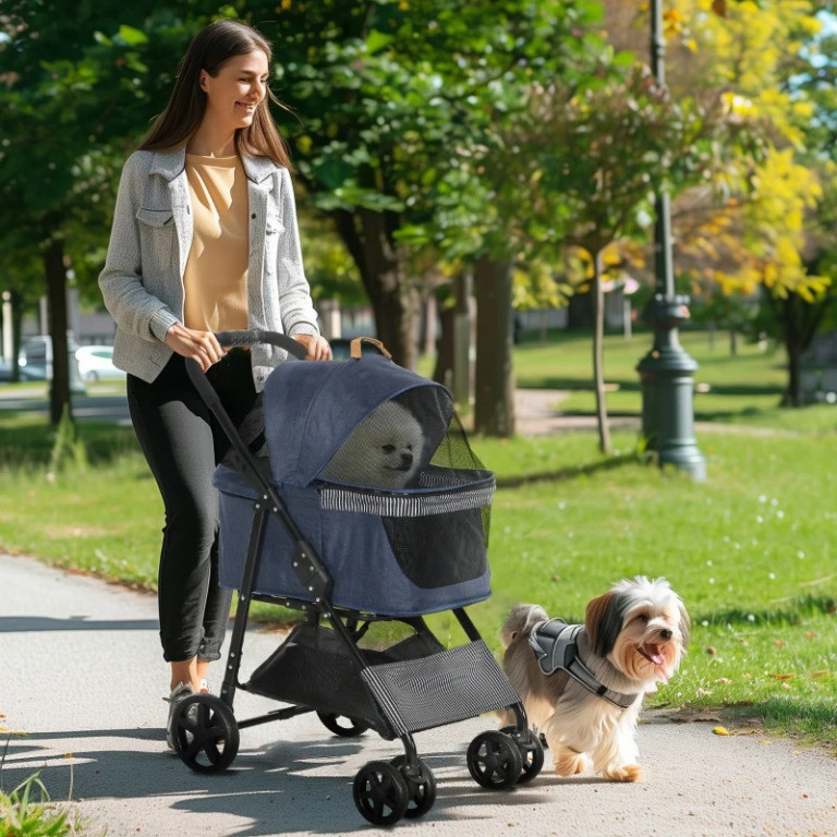 Cărucior pentru câini 77,5x51x99,5x cm | albastru închis și negru