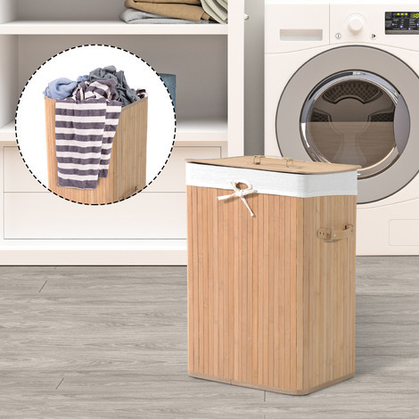 Coș din bambus pentru rufe, cu capac 72 L | maro deschis