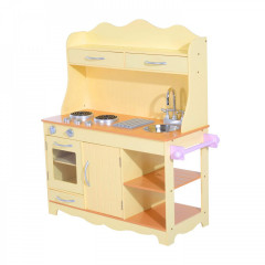 Bucătărie din lemn, pentru copii, cu accesorii | galben