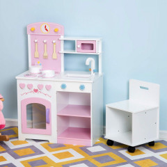 Bucătărie din lemn, pentru copii, cu accesorii și masă | roz č.2