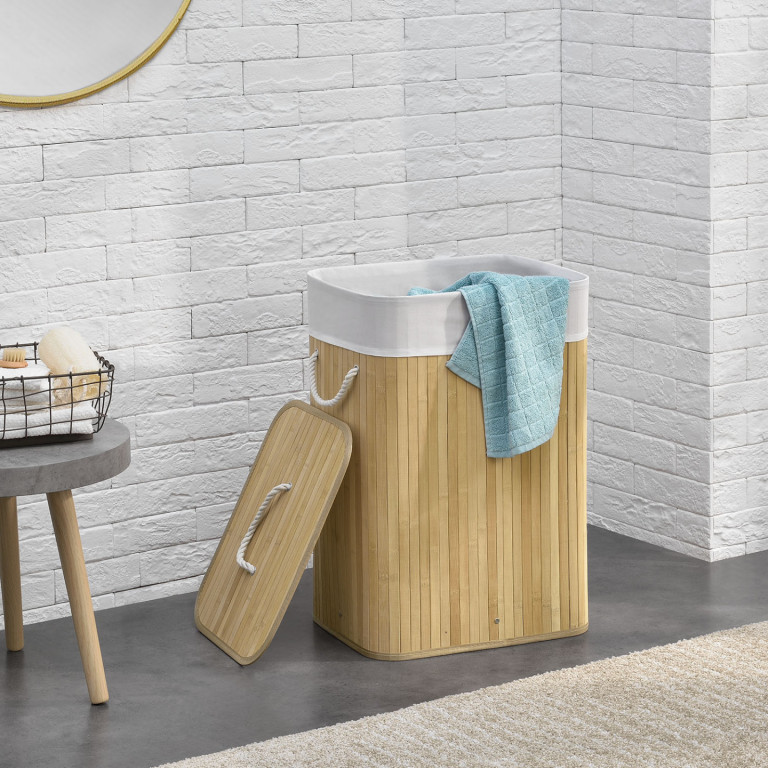 Coș din bambus pentru rufe, cu capac 72 L |  natural