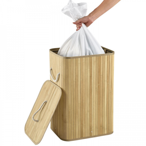 Coș din bambus pentru rufe, cu capac 72 L |  natural č.6