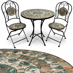 Set de gradina mozaic Malaga | masa rotunda + 2 scaune pliabile č.1