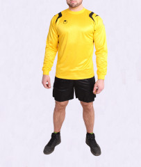 UHLSPORT tricou galben cu sorți negri. M č.1