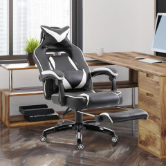 Scaun de lux pentru birou/ Scaun gaming cu suport pentru picioare Prince | negru - alb č.1