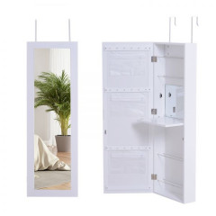 Dulap cu fixare pe perete pentru bijuterii, oglindă și 2 cârlige | alb č.1