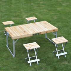 Masă pliabilă de camping cu scaune, din lemn | 5-piese set č.1
