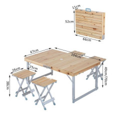 Masă pliabilă de camping cu scaune, din lemn | 5-piese set č.2