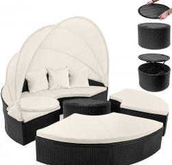 Șezlong pentru grădină, din poliratan, Salem cu masă telescopică | negru č.1