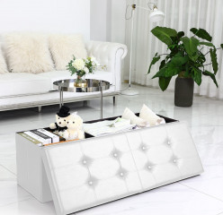 Bancă tapițată cu spațiu de depozitare 115 x 38 x 38 cm | alb č.2