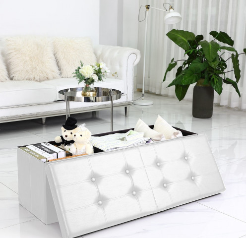 Bancă tapițată cu spațiu de depozitare 115 x 38 x 38 cm | alb č.2