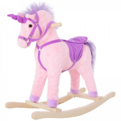 Balansoar unicorn de pluș, cu sunete | roz