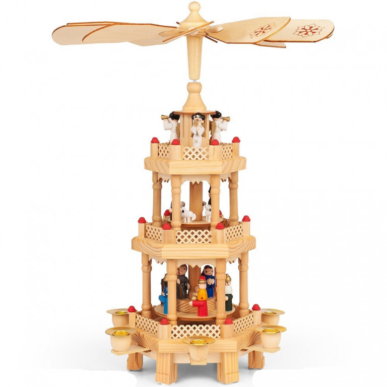 Piramidă de Crăciun, din lemn, cu carusel