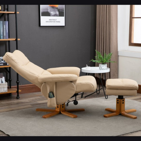 Fotoliu de masaj Scott cu taburet pentru picioare | bej č.2