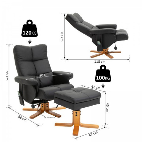 Fotoliu de masaj Scott cu taburet pentru picioare | negru č.4