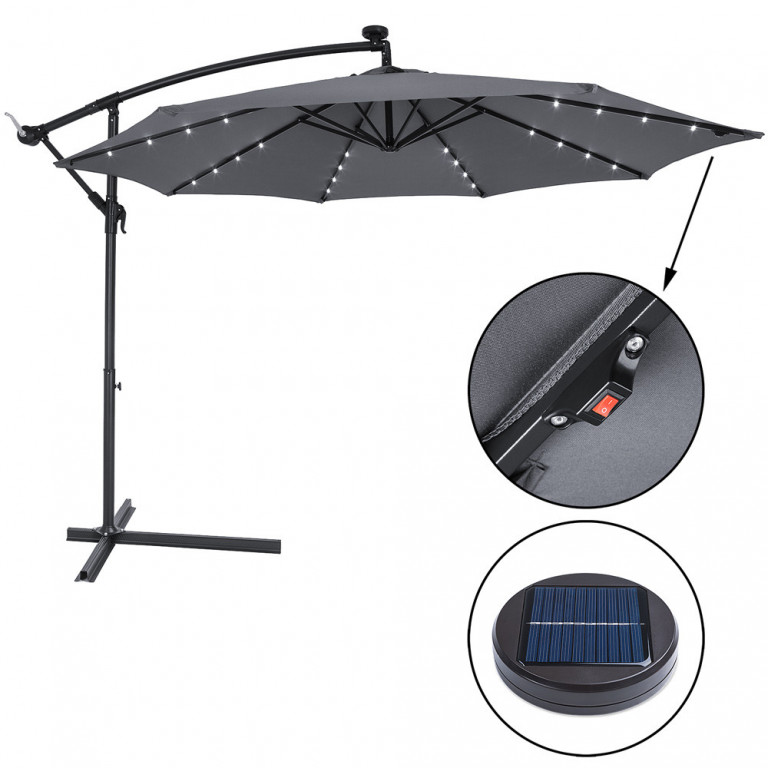 Umbrelă de grădină cu iluminare LED și picior lateral  Ø 330 cm | gri