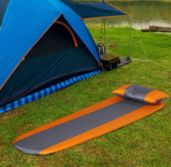 Saltea camping autogonflabilă cu pernă 185 x 55 x 3 cm | portocaliu-gri č.1