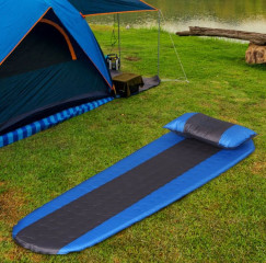 Saltea camping autogonflabilă cu pernă 185 x 55 x 3 cm | albastru-gri č.1