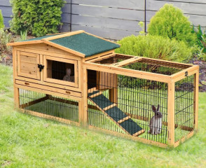 Cușcă pentru iepuri și alte animale, cu două niveluri, lemn | 150 x 68 x 52,5 cm