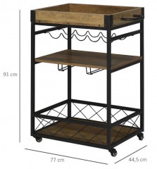 Cărucior mobil de servire cu suport pentru vin | maro-negru č.3
