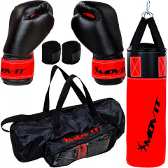 Set sac de box 5,5 kg cu mănuși și accesorii, pentru copii | negru-roșu