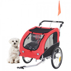 Remorcă de bicicletă, pentru câine 2 in 1, | roșu - negru