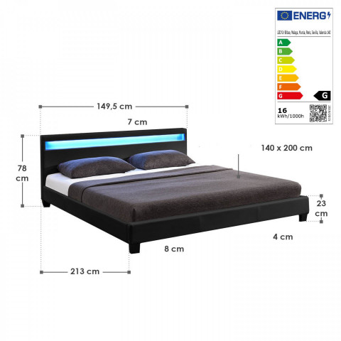 Pat tapițat Paris cu iluminare LED 140 x 200 cm | negru č.6