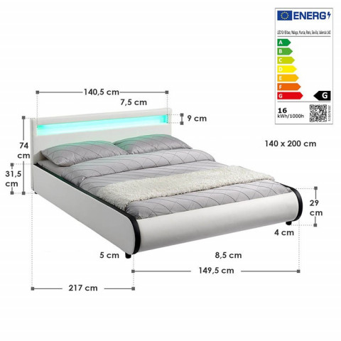 Pat tapițat Sevilla cu iluminare LED 140 x 200 cm | alb č.6