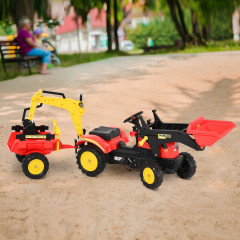 Tractor cu pedale, remorcă și lingură | roșu-galben č.2