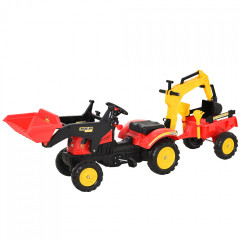 Tractor cu pedale, remorcă și lingură | roșu-galben