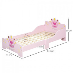 Pat din lemn pentru copii Princess | roz č.3