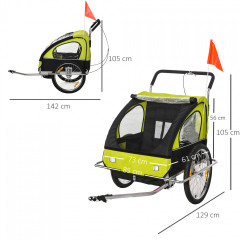 Remorcă de bicicletă, pentru 2 copii Jogger 2 in 1, | verde - negru č.3