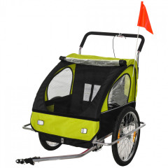 Remorcă de bicicletă, pentru 2 copii Jogger 2 in 1, | verde - negru č.1