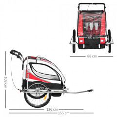 Remorcă de bicicletă pentru 2 copii jogger 2 in 1, roșu / negru/ alb č.3