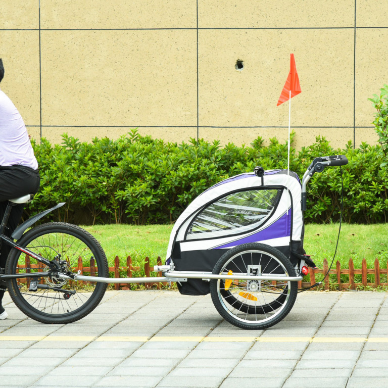 Remorcă pentru bicicletă, pentru 2 copii Jogger | violet-alb-negru