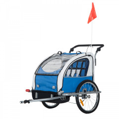 Remorcă de bicicletă pentru 2 copii jogger 2 in 1, albastru/ gri