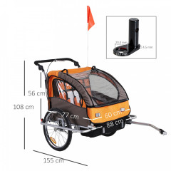 Remorcă de bicicletă pentru 2 copii Jogger 2 in 1, | portocaliu - maro č.3